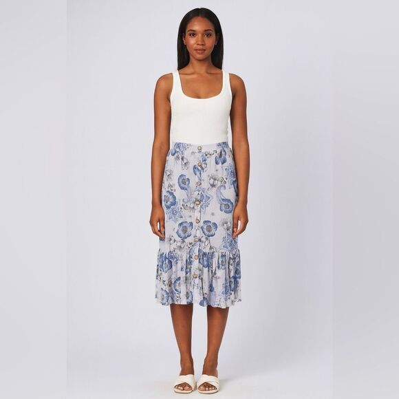 Mlle Gabrielle Lilac Floral Midi Skirt, Large - Picture 1 of 9